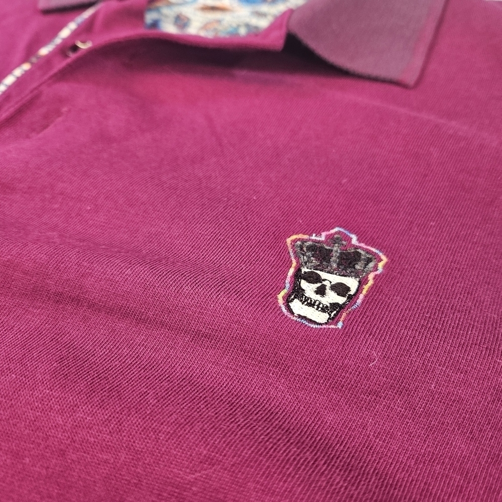 Robert Graham Polo Shirt Men Large Classic Fit Short Sleeve Purple With Skull - Picture 2 of 9